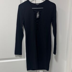 Express Black Crisscross Long Sleeve Dress